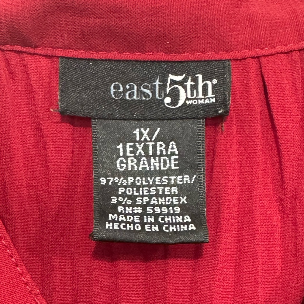 East 5th Sleeveless Pleated Button-Front Blouse — Deep Red - Picture 3 of 3